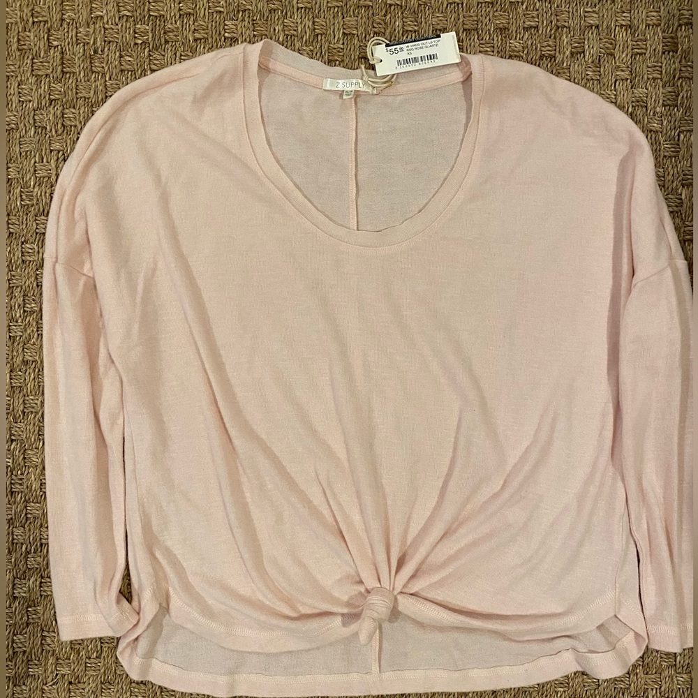 Z Supply XS soft lightweight blush sweater with bunched tie front
